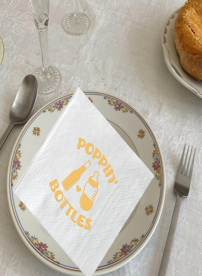 SWEETTALA Poppin' Bottles Paper Napkins 50 Pack White and Gold Cocktail Napkin for Baby Shower Gender Reveal Party Decorations 3-Ply - Image 3